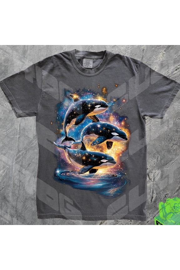 Galaxy Orcas Vintage 90S Graphic Shirt, Sea Animal Moon Tshirt, Retro Y2K Ocean Whale Nature Shirt, Sealife, Space Tee, Funnygift Tee Unisex S-5XL Hot Trending Shirt, Vintage Birthday Gift