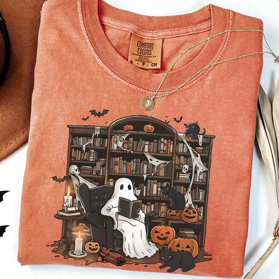 DOPASHIRT Ghost Reading Book Shirt, Bookish Hal.Low.Een Shirt, Hal.Low.Een Library Shirt, Book Lover Gift, Book Lover Hal.Low.Een Shirt Unisex S-5XL Hot Trending Shirt, Vintage Birthday Gift