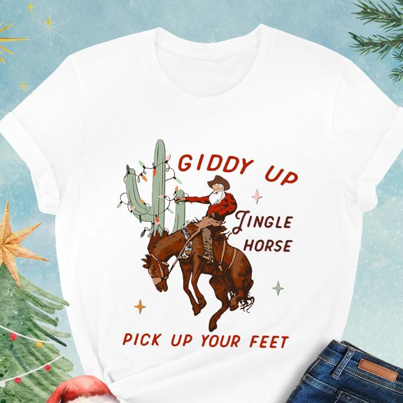 DOPASHIRT Giddy Up Jingle Horse Pick Up Your Feet Shirt, Chri.Stm.As Cowshirt, Western Chri.Stm.As Family Shirt, Chri.Stm.As Horse, Cowxmas Tshirt Unisex S-5XL Hot Trending Shirt