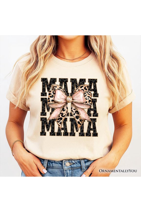 Glitter Leo.Pard Mama T-Shirt, Coquette Bow Tee For Glam And Trendy Mothers Unisex S-5XL Hot Trending Shirt, Vintage Birthday Gift