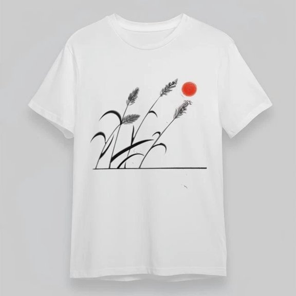 DOPASHIRT Grass And Red Sun In Chinese Ink Style Graphic Tee Unisex S-5XL Hot Trending Shirt, Vintage Birthday Gift