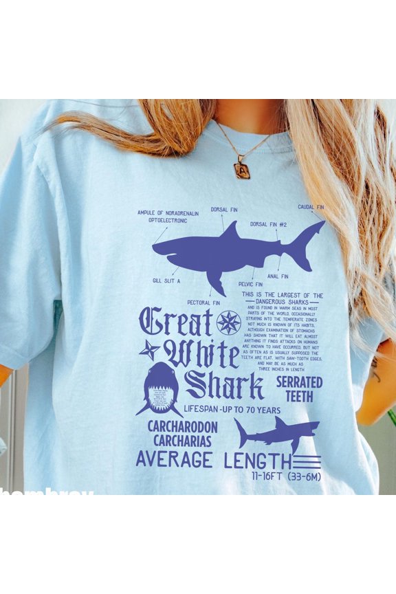 Great White Shark Shirt, Retro Ocean Shirt, Summer Beach Lover Sharks Shirt, Shark Lover Gift, Coastal Shark Tee Unisex S-5XL Hot Trending Shirt, Vintage Birthday Gift