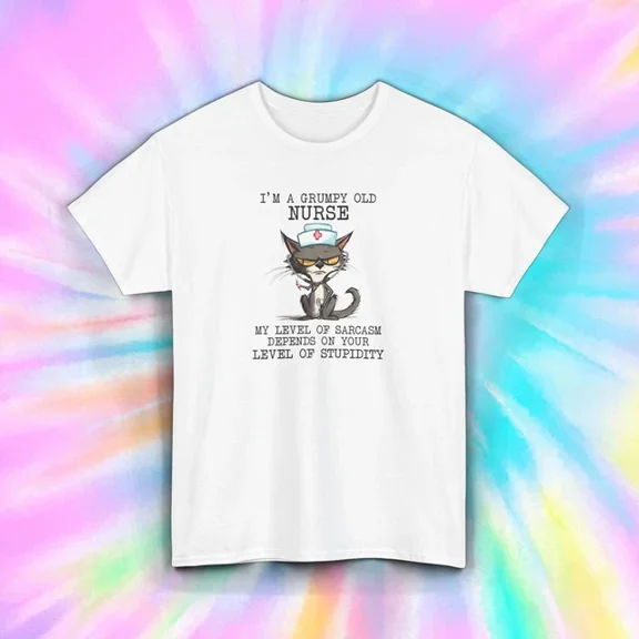DOPASHIRT Grumpy Old Nurse T-Shirt Funny Cat Medical Graphic Tee Unisex S-5XL Hot Trending Shirt, Vintage Birthday Gift