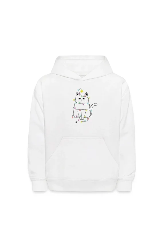 Grumpy Xmas Cat With String Of Lights Hoodie Outdoor Hoodie, Trendy Hoodie, Birthday Gift