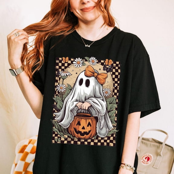 DOPASHIRT Hal.Low.Een Floral Fall Ghost Shirt, Sp00Ky Bow Shirt, Floral Fall, Autumn Shirt, Floral Hal.Low.Een Shirt, Sp00Ky Vibes Shirt Unisex S-5XL Hot Trending Shirt, Vintage Birthday Gift