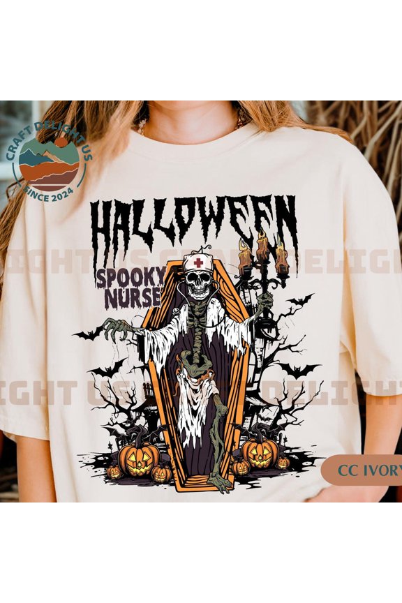 Hal.Low.Een Sp00Ky Nurse Shirt Skeleton Nurse Coffin Tee, Funny Scary Rn Gift, Creepy Nurse Hal.Low.Een T-Shirt, Horror Nurse T-Shirt Unisex S-5XL Hot Trending Shirt, Vintage Birthday Gift