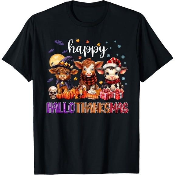 DOPASHIRT Hal.Low.Een Thanks.Giving Chri.Stm.As Happy Hallothanksmas Cows T-Shirt Unisex S-5XL Hot Trending Shirt, Vintage Birthday Gift