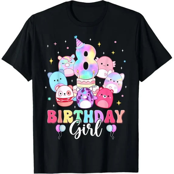 DOPASHIRT Happy Birthday Girl Squish Squad Mallow Girls 8Th Birthday T-Shirt Unisex S-5XL Hot Trending Shirt, Vintage Birthday Gift