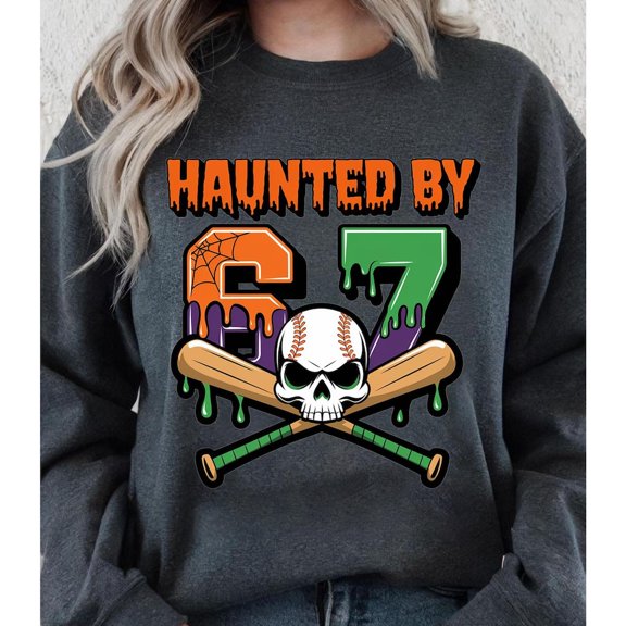 DOPASHIRT Haunted By 6 7 Hal.Low.Een Sweatshirt, Sp00Ky Tee, Trending Funny Phrase, Ghostly Internet, Scary Social Media Trend Trendy Sweatshirt, Birthday Gift