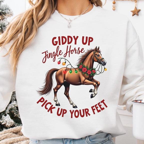 DOPASHIRT Horse Lover Xmas Sweatshirt, Equestrian Holiday Gift, Equine Winter Apparel, Horseback Riding Crewneck Jumper, Festive Horse Clothing Trendy Sweatshirt, Birthday Gift