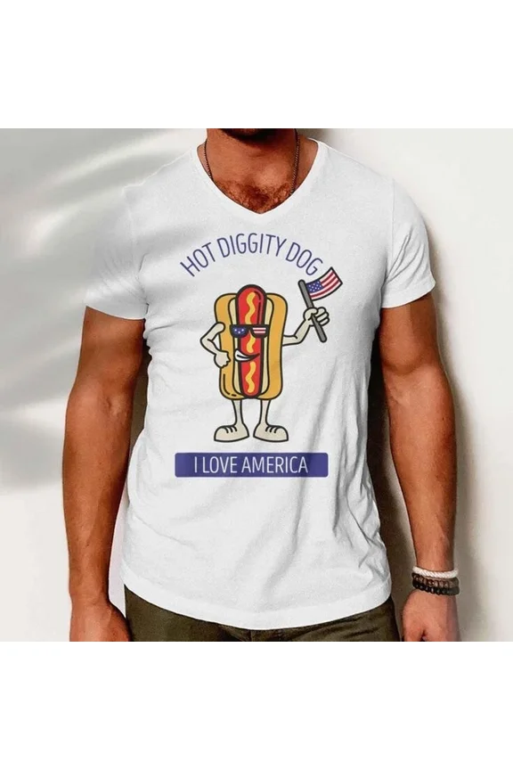 DOPASHIRT Hot Diggity Dog July 4Th Patriotic Bbq Picnic Usa Funny Men T-Shirt Unisex S-5XL Hot Trending Shirt, Vintage Birthday Gift