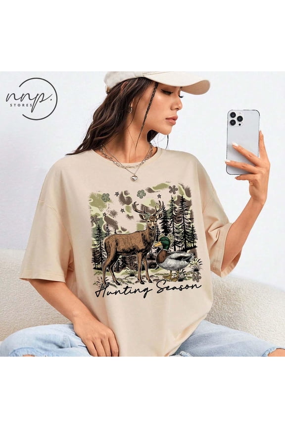 Hunting Season Deer Duck Shirt, Camo Hunter Wildlife Shirt, Fall Hunting T Shirt, Outdoorsman Top, Waterfowl Deer Tee Unisex S-5XL Hot Trending Shirt, Vintage Birthday Gift