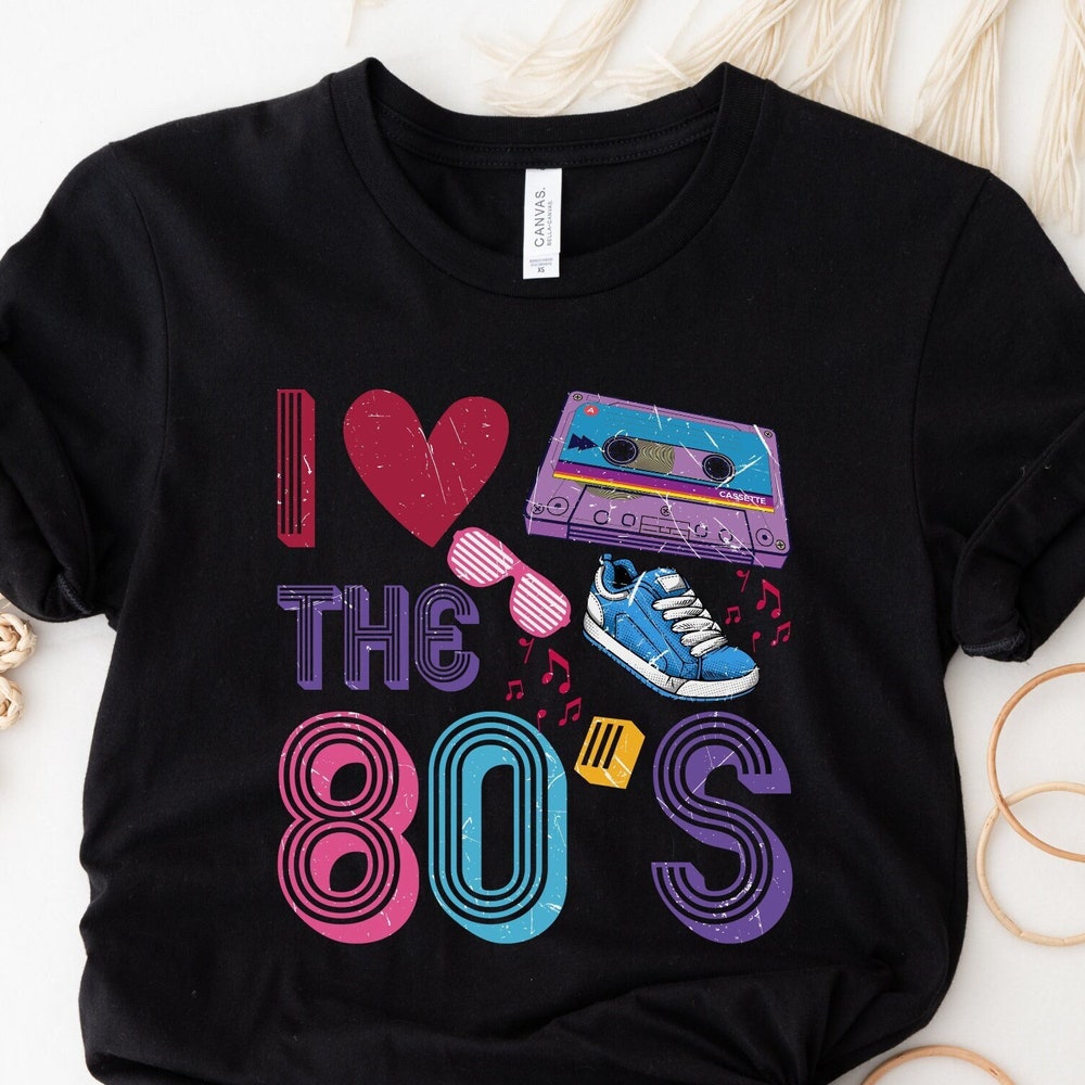I Love The 80's Costume Set For Women - T-Shirt, Tutu Skirt, Leggings, Leg Warmers, Headband & Gloves