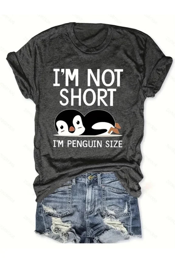 DOPASHIRT I'M Not Short Penguin Graphic Print Wo T-Shirt - Fun Casual Crew Unisex S-5XL Hot Trending Shirt, Vintage Birthday Gift
