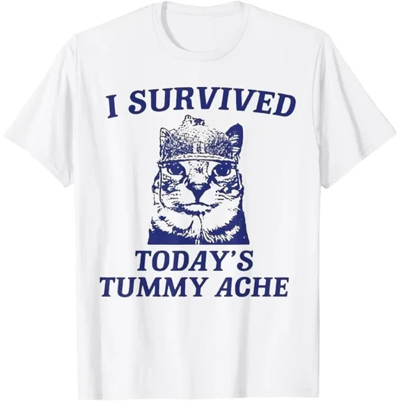 DOPASHIRT I Survived Today'S Tummy Ache Funny Cat T-Shirt Unisex S-5XL Hot Trending Shirt, Vintage Birthday Gift