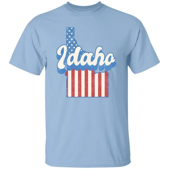 DOPASHIRT Idaho Us Flag T-Shirt American Patriotic Id State Tee White Ash Blue Unisex S-5XL Hot Trending Shirt, Vintage Birthday Gift