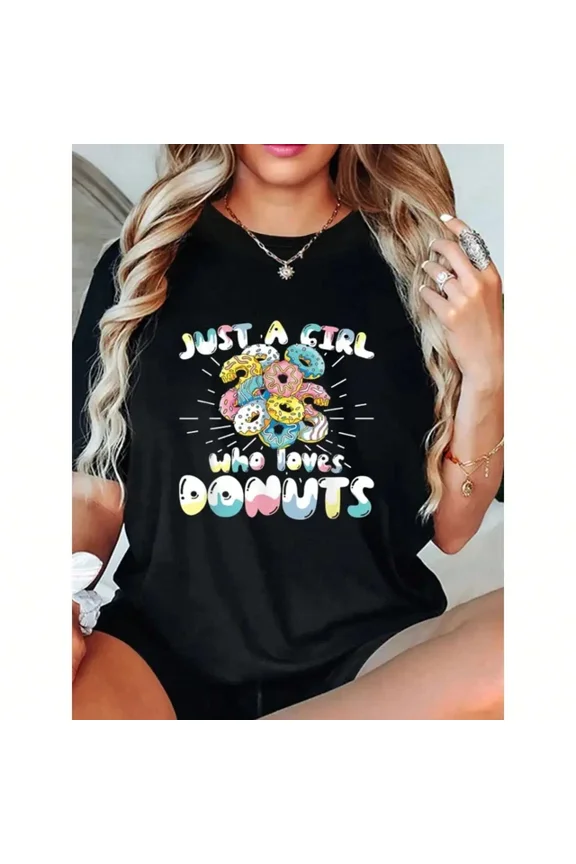 DOPASHIRT Just A Girl Who Loves Donuts T-Shirt Summer Casual Top, Ladies Clothing Unisex S-5XL Hot Trending Shirt, Vintage Birthday Gift