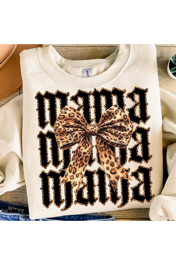 DOPASHIRT Leo.pard Print Mama Coquette Shirt, Cheetah Bow Mom Life, Trendy Mama T-Shirt, Wild Mama Animal Print Shirt
