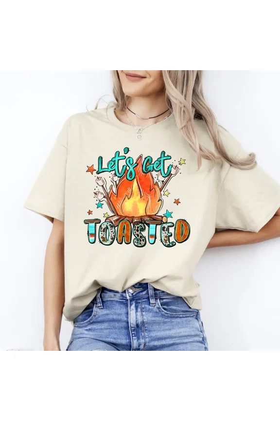 Lets Get Toasted T-Shirt Gift Summer Fire Camp Marshmallow Tee White Unisex S-5XL Hot Trending Shirt, Vintage Birthday Gift