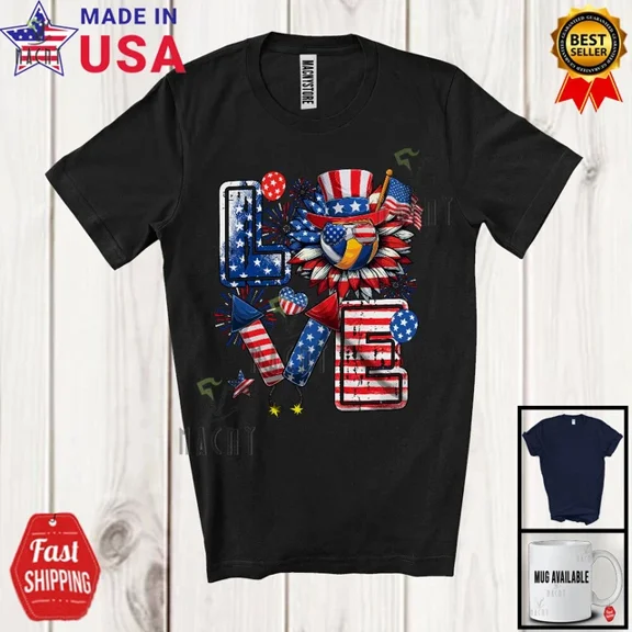 DOPASHIRT Love, Amazing 4Th Of July Volleyball Sport Player, American Flag Sunflower Shirt Unisex S-5XL Hot Trending Shirt, Vintage Birthday Gift