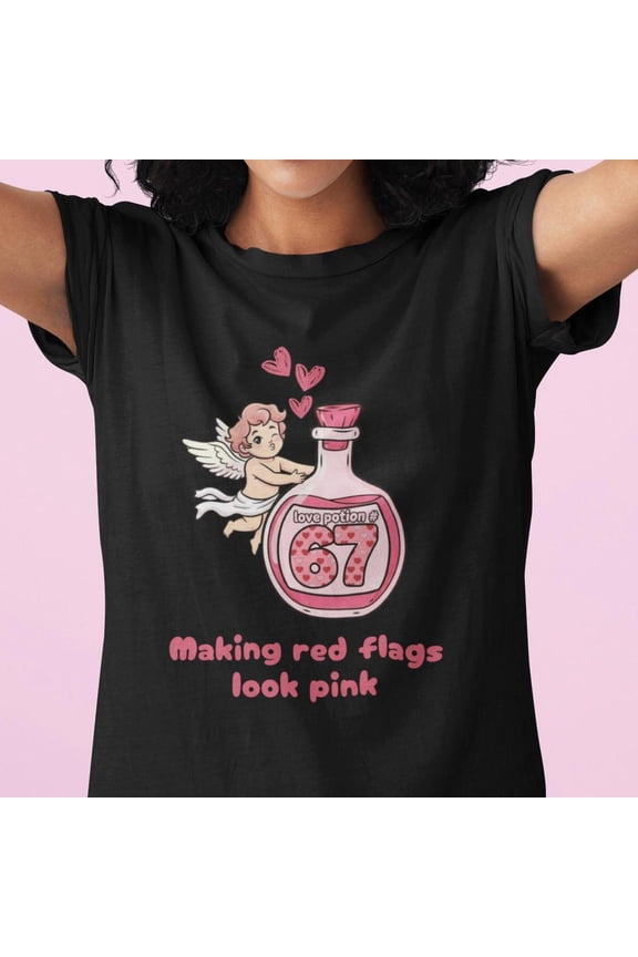 Love Angel Bottle '67' Design T-Shirt, Retro Love Cherub Six Seven Shirt, Love Potion 67 Love Day Tee, V-Day 67 Tshirt, Funny 67 Tee Unisex S-5XL Hot Trending Shirt, Vintage Birthday Gift