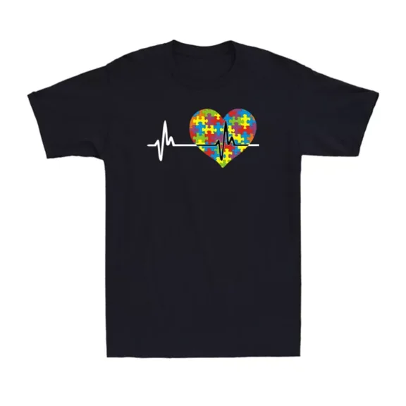 DOPASHIRT Love Heart Puzzle Acceptance Autism Awareness Inspired Heartbeat Men's T-Shirt Unisex S-5XL Hot Trending Shirt, Vintage Birthday Gift