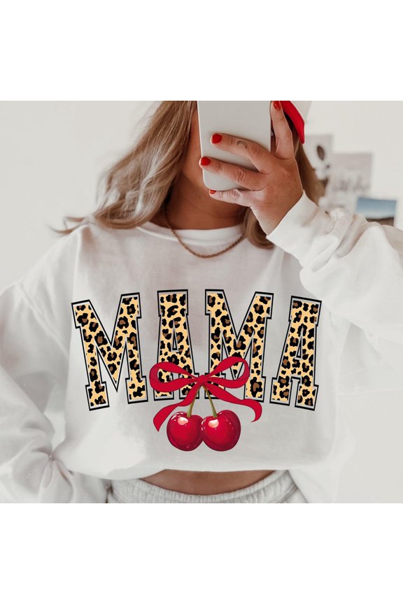 DOPASHIRT Mama Leo.pard Shirt, Trendy MAMA, Cartoon Cherry Shirt, Coquette Mama, Trendy Cherry Bow, Mama Bow Leo.pard Shirt Unisex S-5XL Hot Trending Shirt, Vintage Birthday Gift