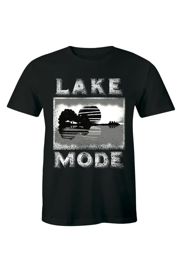 Mens Lake Mode Tshirt Funny Summer Vacation Fishing Tee For Guys Unisex S-5XL Hot Trending Shirt, Vintage Birthday Gift