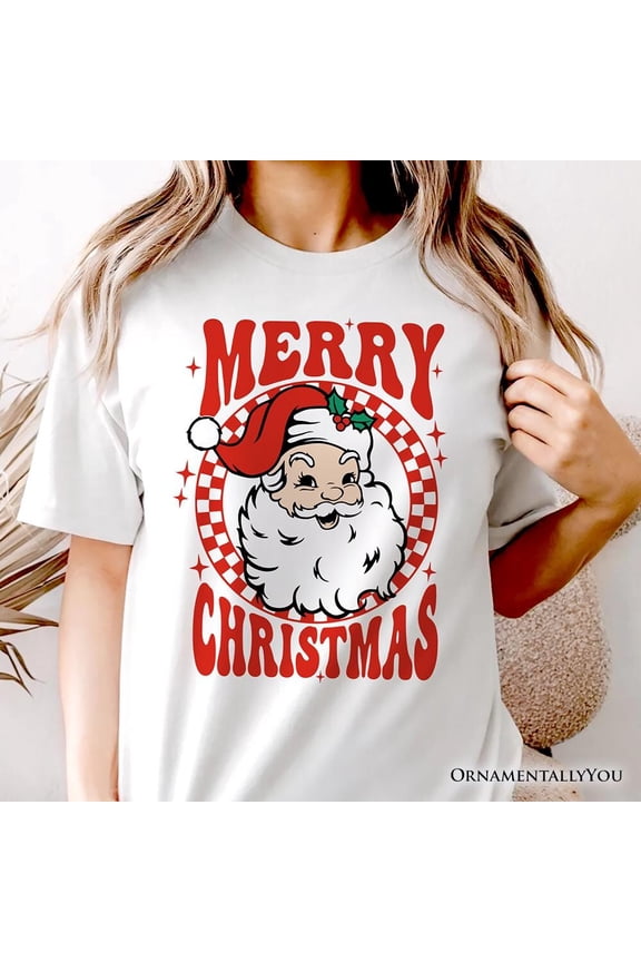 Merry Chri.Stm.As San.Ta T-Shirt, Retro Red Checkered Tee For Classic Holiday Season Unisex S-5XL Hot Trending Shirt, Vintage Birthday Gift
