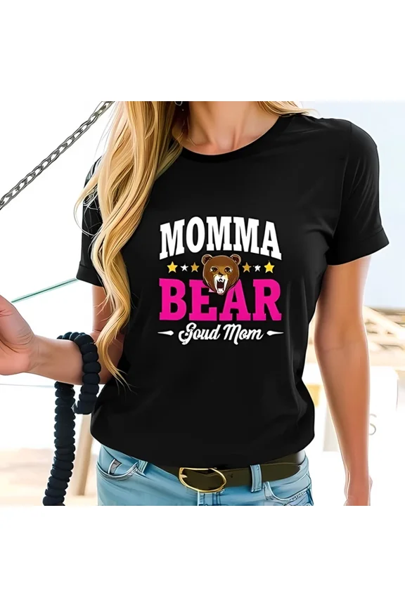 DOPASHIRT Momma Bear Graphic Cotton Short Sleeve T-Shirt For Women - Cute Unisex S-5XL Hot Trending Shirt, Vintage Birthday Gift