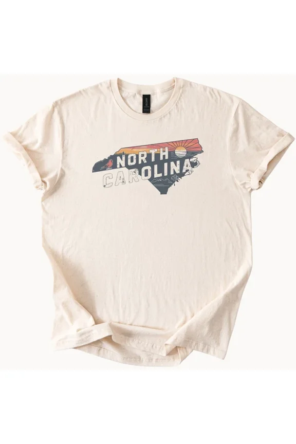 North Carolina State Graphic T Shirt With Sunset Mountains And Cardinal Art Unisex S-5XL Hot Trending Shirt, Vintage Birthday Gift