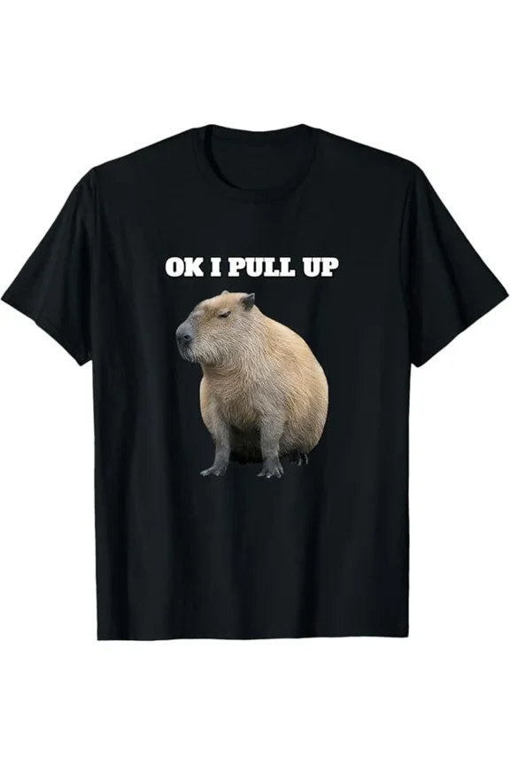 DOPASHIRT Ok I Pull Up" Capybara Black T-Shirt - Classic Fit, Unisex S-5XL Hot Trending Shirt, Vintage Birthday Gift
