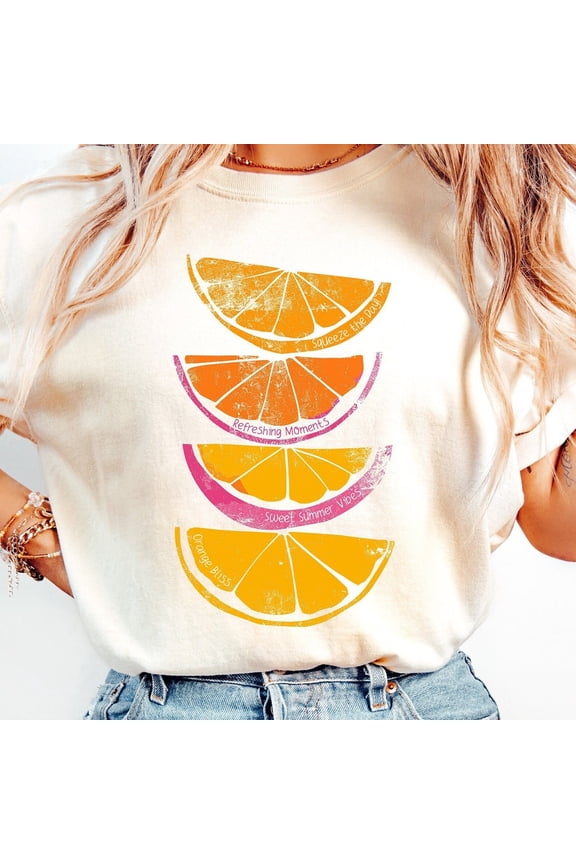 Orange Shirt Cute Summer Womens Shirts Orange Slices Citrus Fruit Tee Zesty Tshirt Vintage Retro Positive Saying Gift Unisex S-5XL Hot Trending Shirt, Vintage Birthday Gift