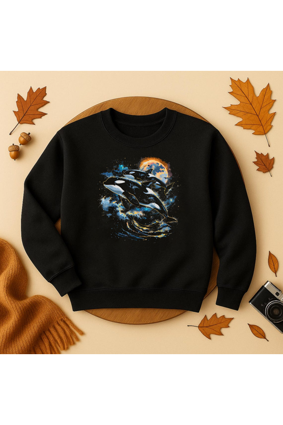 Orca In Space Planets Stars Whale Lover Tee Sweatshirt Trendy Sweatshirt, Birthday Gift