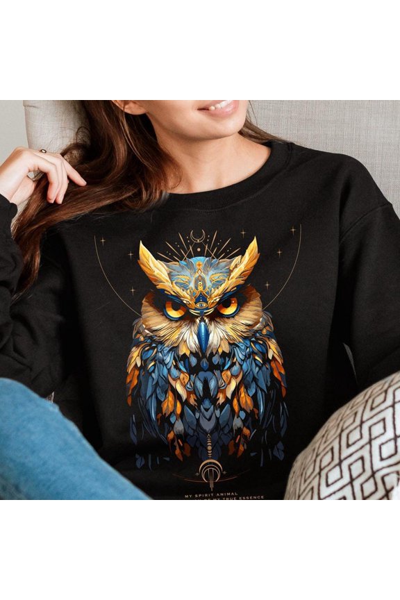 Owl Sweatshirt, Owl Spirit Animal Sweater, Celestial Spiritual Shamanic Witc.Hy Mystical Luna Owl Totem, Bird Lovers Boho Chic Gifts For Her Trendy Sweatshirt, Birthday Gift
