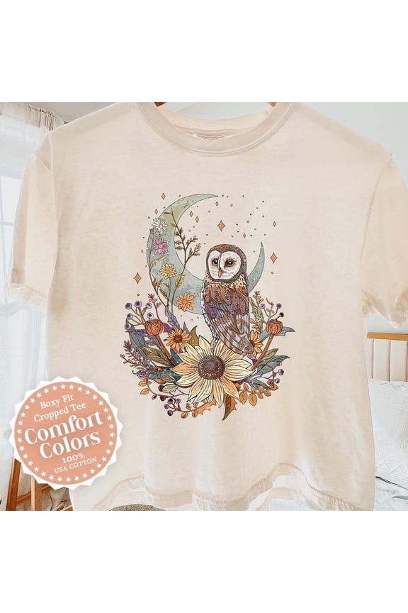 Owl For Women Tee, Cottagecore Boho Floral Luna Owl Shirt, Whimsical Celestial Mystical Moon T-Shirt Unisex S-5XL Hot Trending Shirt, Vintage Birthday Gift