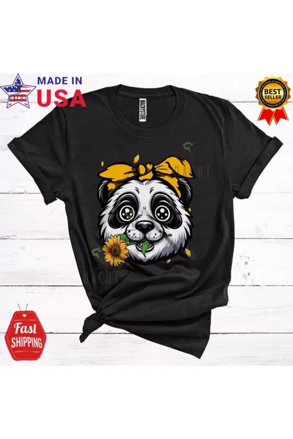 DOPASHIRT Panda Sunflower, Lovely Panda Animal Sunflower Flowers Floral Group T-Shirt Unisex S-5XL Hot Trending Shirt, Vintage Birthday Gift