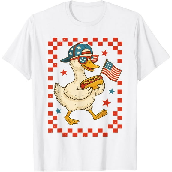 DOPASHIRT Patriotic Duck With Hot Dog And Flag Funny 4Th Of July Usa T-Shirt Unisex S-5XL Hot Trending Shirt, Vintage Birthday Gift