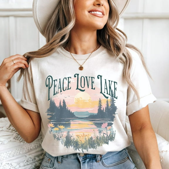 DOPASHIRT Peace Love Lake Shirt, Nature Wanderlust Tee, Nature Lover Gift, Camping T-Shirt, Summer Lake Shirt, Retro Country Girl Tee Unisex S-5XL Hot Trending Shirt, Vintage Birthday Gift