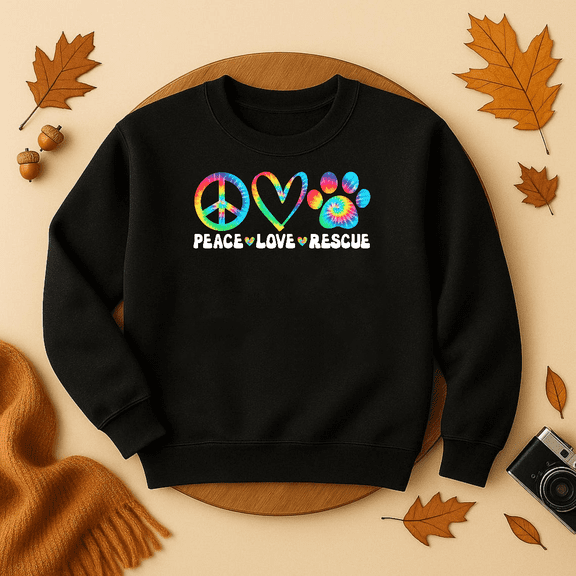 DOPASHIRT Peace Love Rescue Dog Paws Tie Dye Rainbow Animals Sweatshirt Trendy Sweatshirt, Birthday Gift