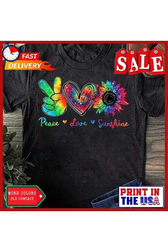 DOPASHIRT Peace Love Sunshine Sunflower Hippie Tie Dye T-Shirt - Hippie Shirt Unisex S-5XL Hot Trending Shirt, Vintage Birthday Gift