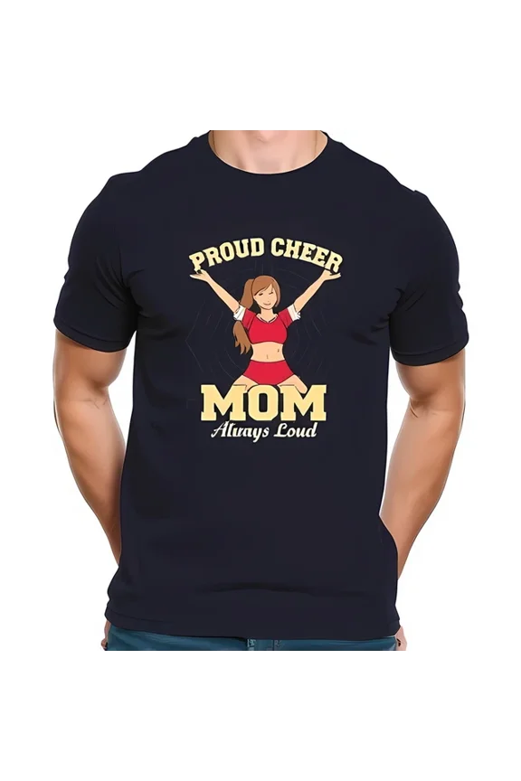 DOPASHIRT Proud Cheer Mom T-Shirt - Navy Blue Graphic Tee With Cheerleader Unisex S-5XL Hot Trending Shirt, Vintage Birthday Gift