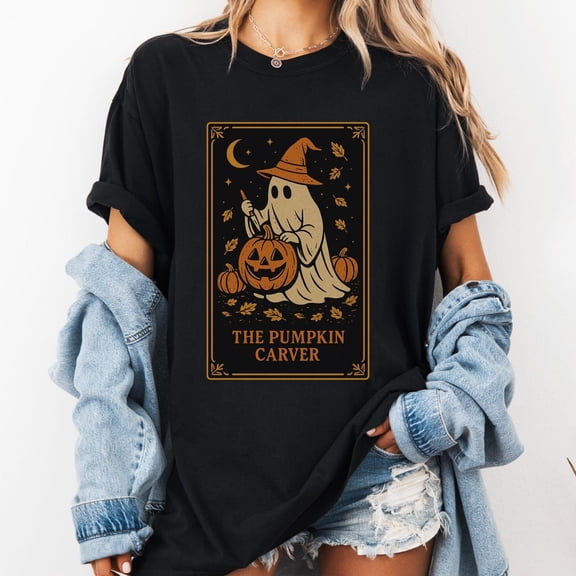 DOPASHIRT Pumpkin Carver Ghost, Tarot, Harvest Festival Pumpkin Carver Shirt, Hal.Low.Een Shirt, Spooky Season Shirt, Fall Autumn, Ghost Shirt Unisex S-5XL Hot Trending Shirt, Vintage Birthday Gift