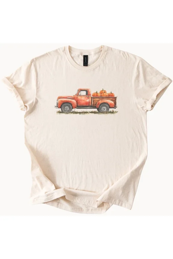 Pumpkin Truck Fall Graphic Tee Orange Pickup Shirt Autumn Farm Shirt Unisex S-5XL Hot Trending Shirt, Vintage Birthday Gift