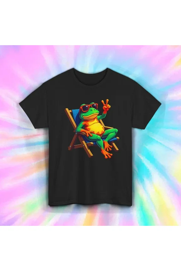 Relaxing Frog Shirt Funny Peace Sign Chill Summer Vacation Beach Vibes Tee Unisex S-5XL Hot Trending Shirt, Vintage Birthday Gift
