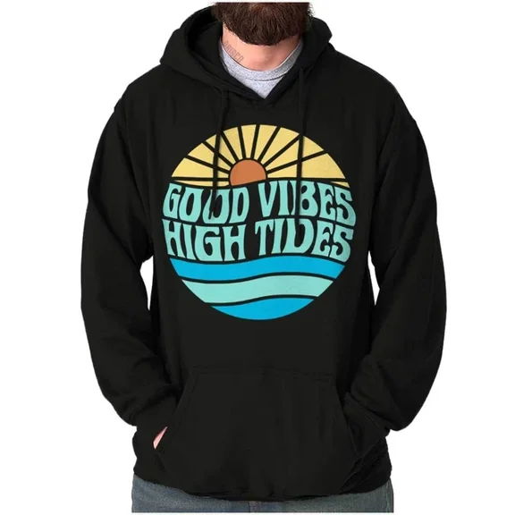 DOPASHIRT Retro Beach Sunset Good Vibes High Tides Hoodie Outdoor Hoodie, Trendy Hoodie, Birthday Gift