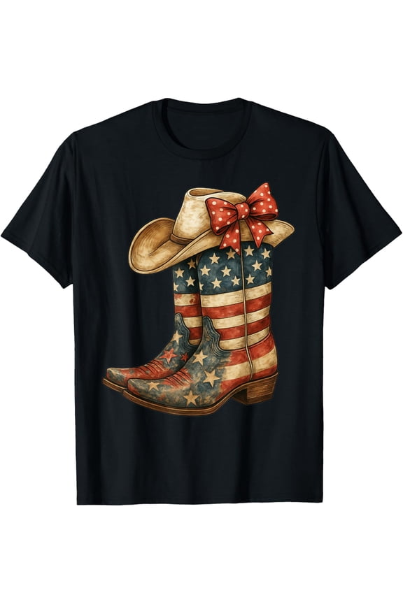 DOPASHIRT Retro Western Cowboy Boots Cowgirl American Flag 4Th Of July T-Shirt Unisex S-5XL Hot Trending Shirt, Vintage Birthday Gift