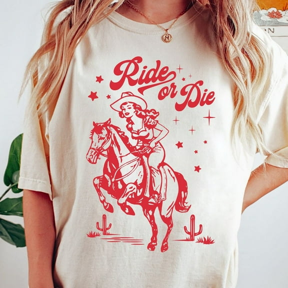 DOPASHIRT Ride Or Die Shirt, Western Wear, Vintage Retro Shirt, Cowgirl Shirt, Country Graphic Shirt, Oversized Tee Unisex S-5XL Hot Trending Shirt, Vintage Birthday Gift