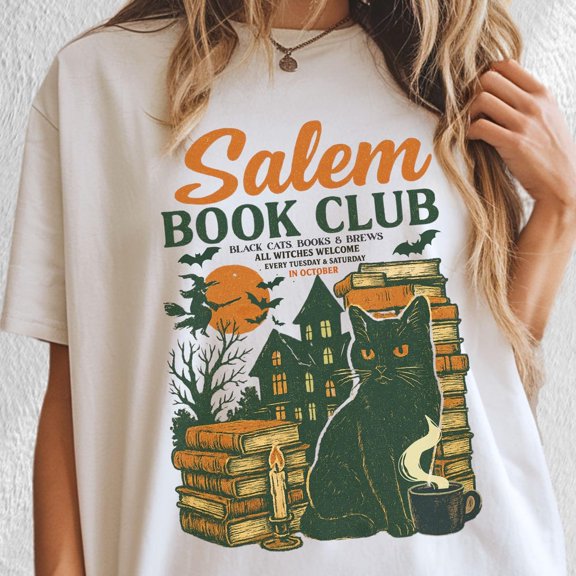 DOPASHIRT Salem Book Club Tshirt, Hal.Low.Een Shirt, Bookish Fall Witc.Hy Tshirt, Retro Hal.Low.Een Shirt, Hal.Low.Een Black Cat-Shirt Unisex S-5XL Hot Trending Shirt, Vintage Birthday Gift