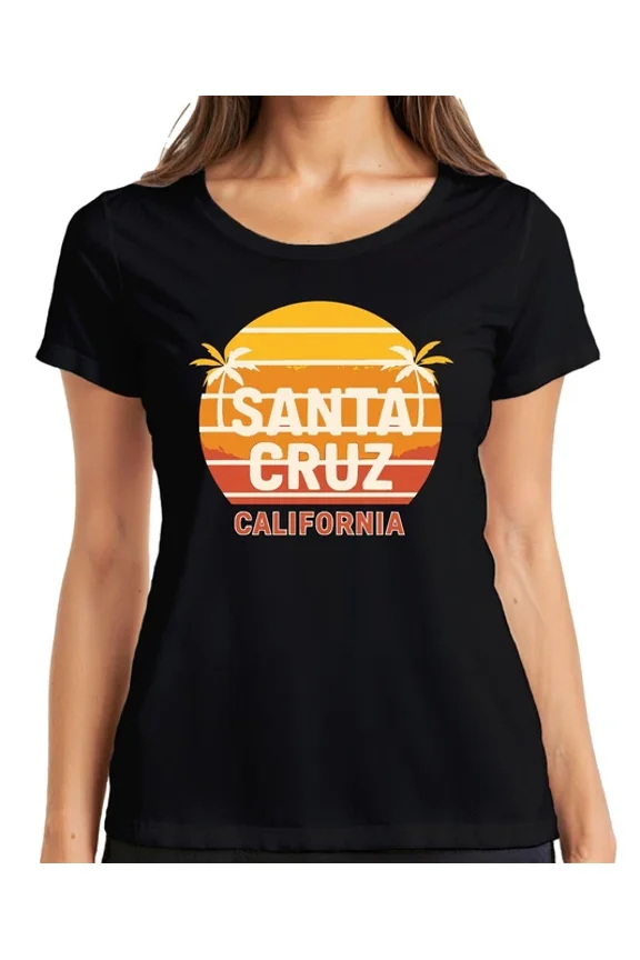San.Ta Cruz California Sunset Palm Trees Surfing Retro Beach Shirt Unisex S-5XL Hot Trending Shirt, Vintage Birthday Gift
